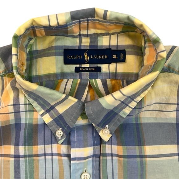 Ralph Lauren Beach Twill Plaid Shirt Short Sleeve Cotton Button Front Pocket XL - Picture 4 of 14